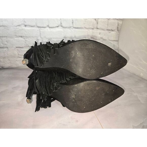Nine West Fireball Womens Size 8M Black Fringed Bootie Heels - Picture 6 of 8